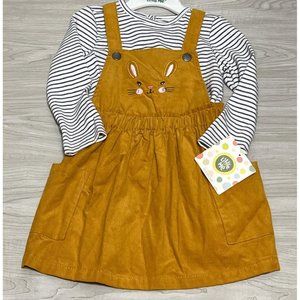 Little Me corduroy rabbit jumper overall dress yellow navy 2pc SET 24m NWT Easte